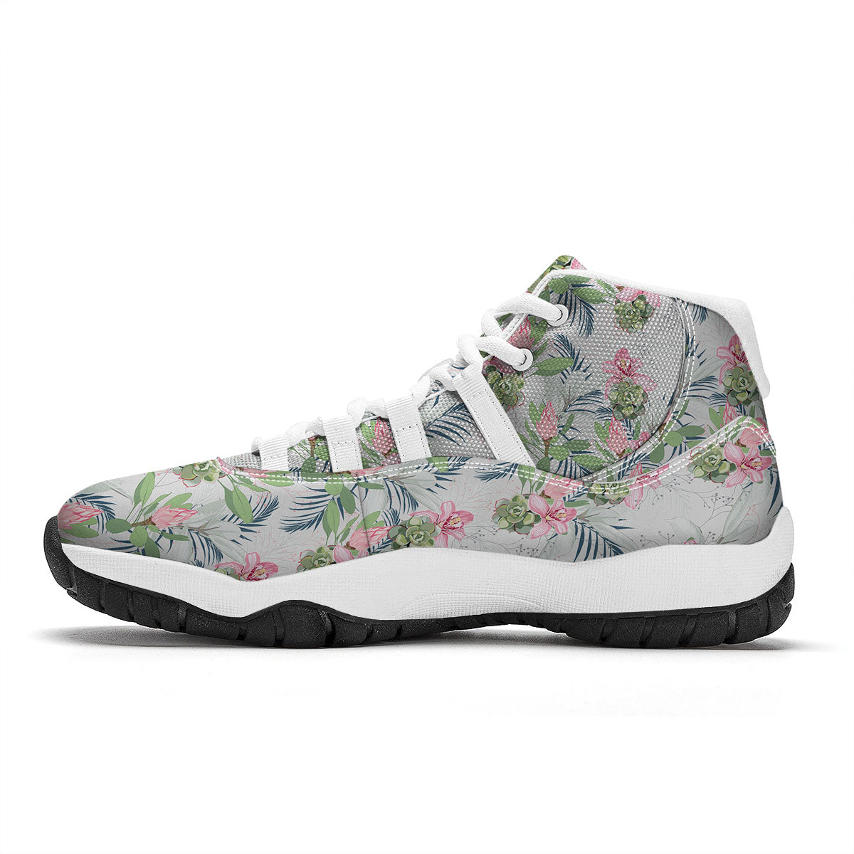 Protea Pink Print Pattern White Bball Shoes-grizzshop