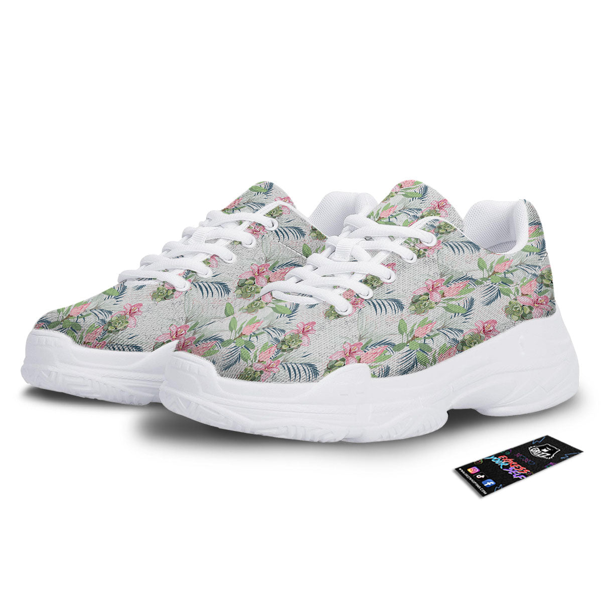 Protea Pink Print Pattern White Chunky Shoes-grizzshop