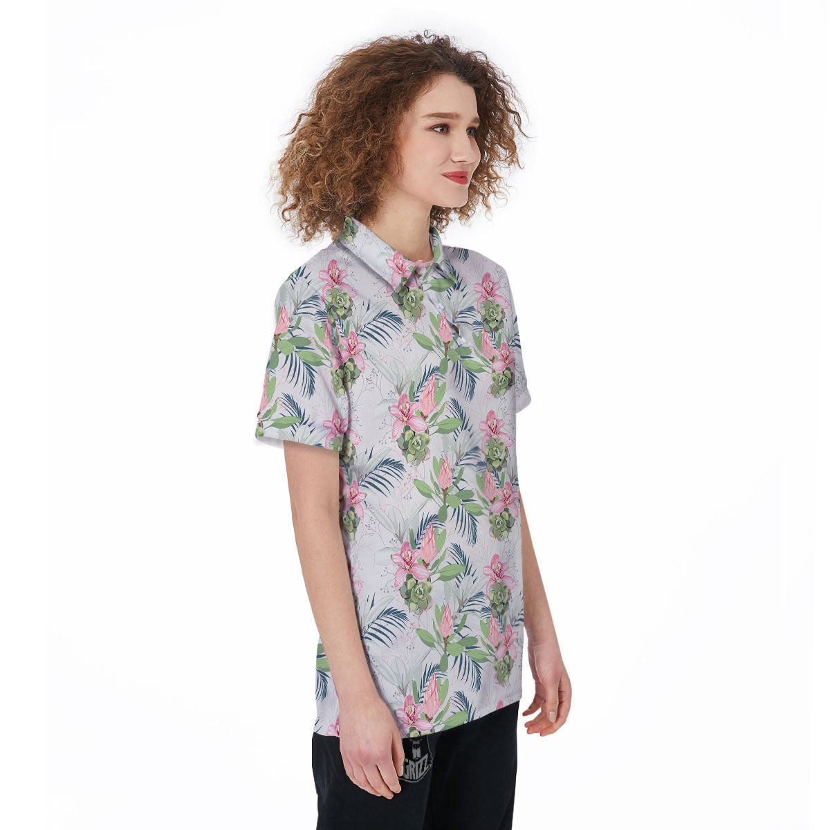 Protea Pink Print Pattern Women's Golf Shirts-grizzshop