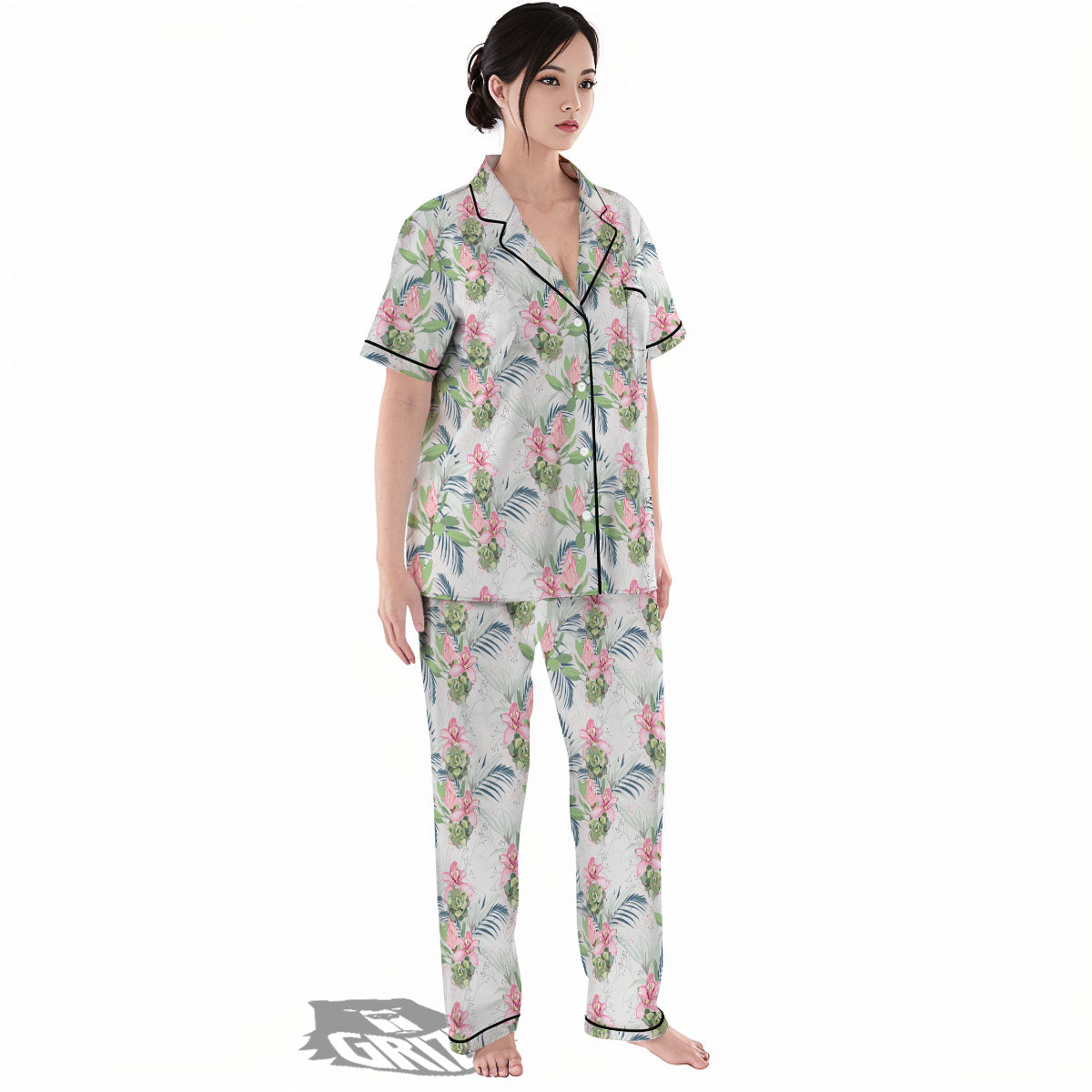 Protea Pink Print Pattern Women's Pajamas Set-grizzshop