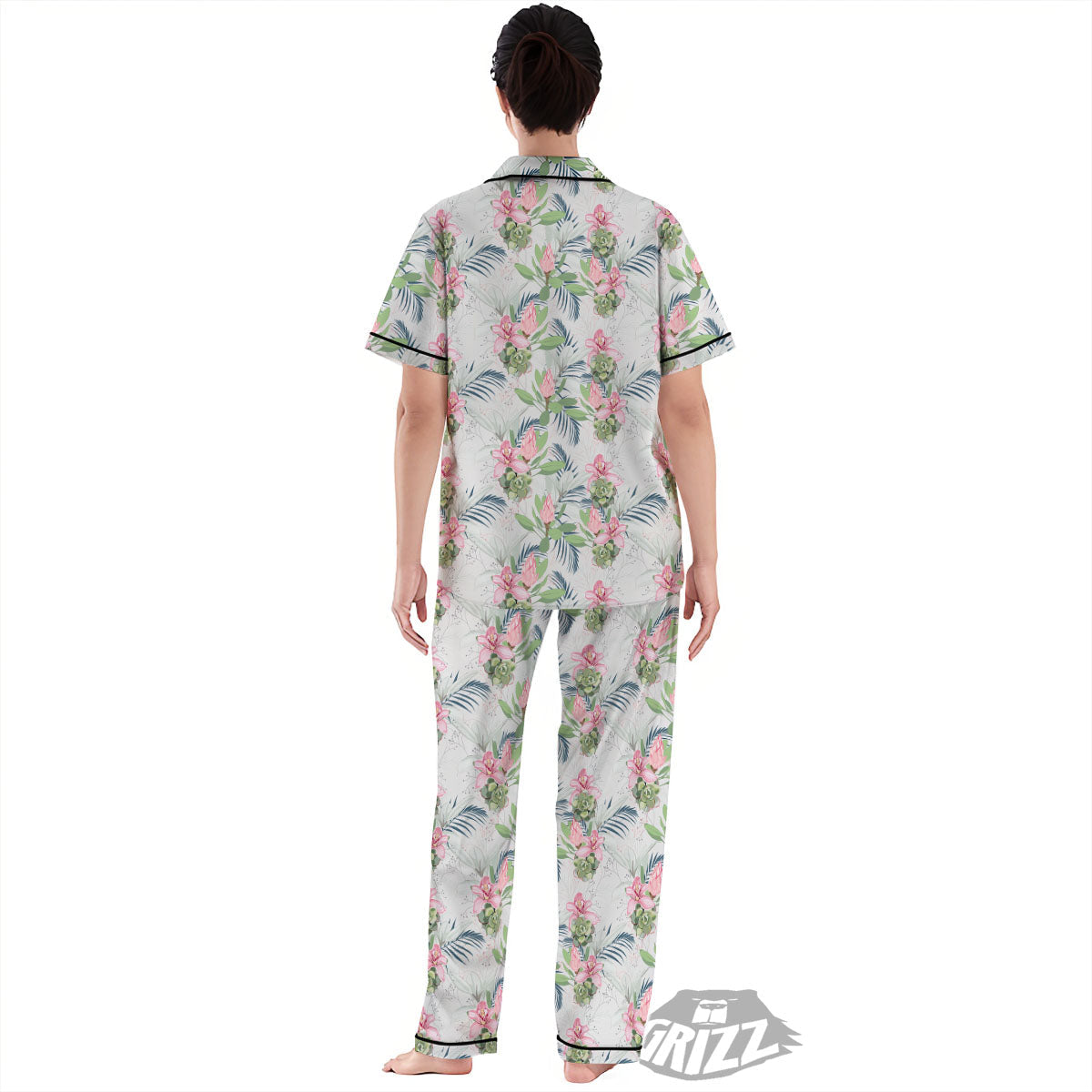 Protea Pink Print Pattern Women's Pajamas Set-grizzshop