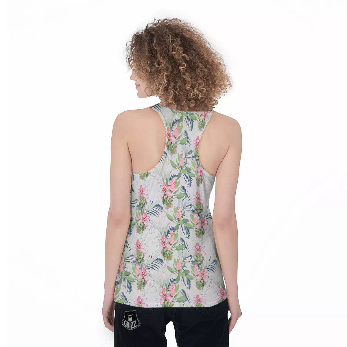 Protea Pink Print Pattern Women's Racerback Tank Top-grizzshop