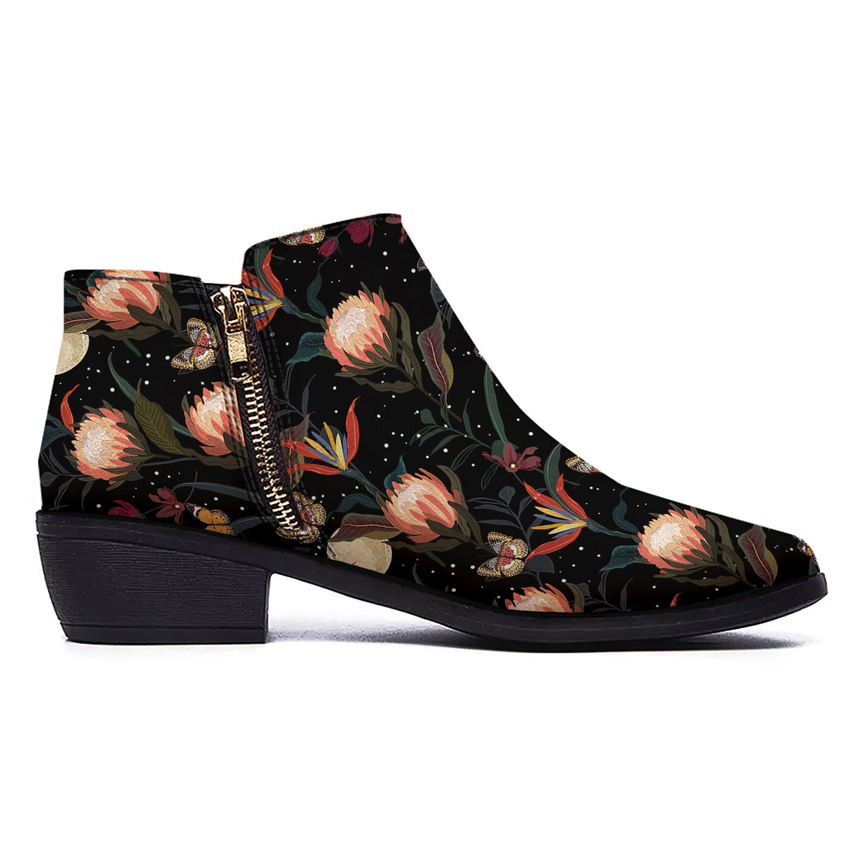 Protea Watercolor Print Pattern Ankle Boots-grizzshop