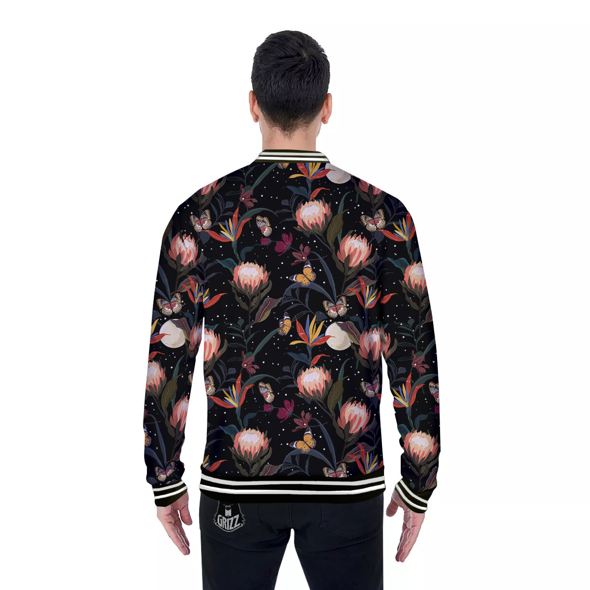 Protea Watercolor Print Pattern Baseball Jacket-grizzshop