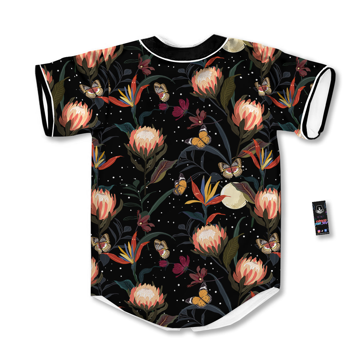 Protea Watercolor Print Pattern Baseball Jersey-grizzshop
