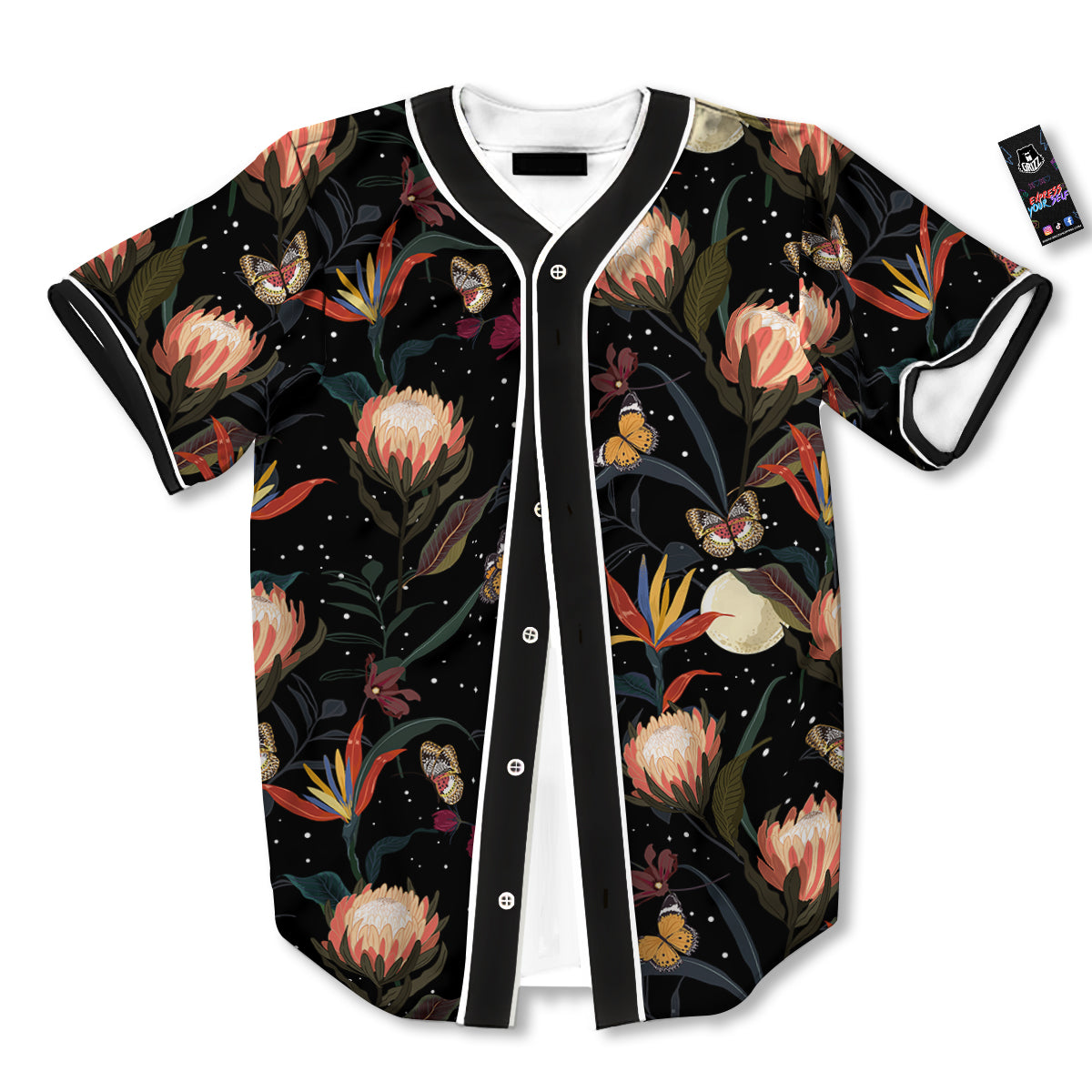 Protea Watercolor Print Pattern Baseball Jersey-grizzshop