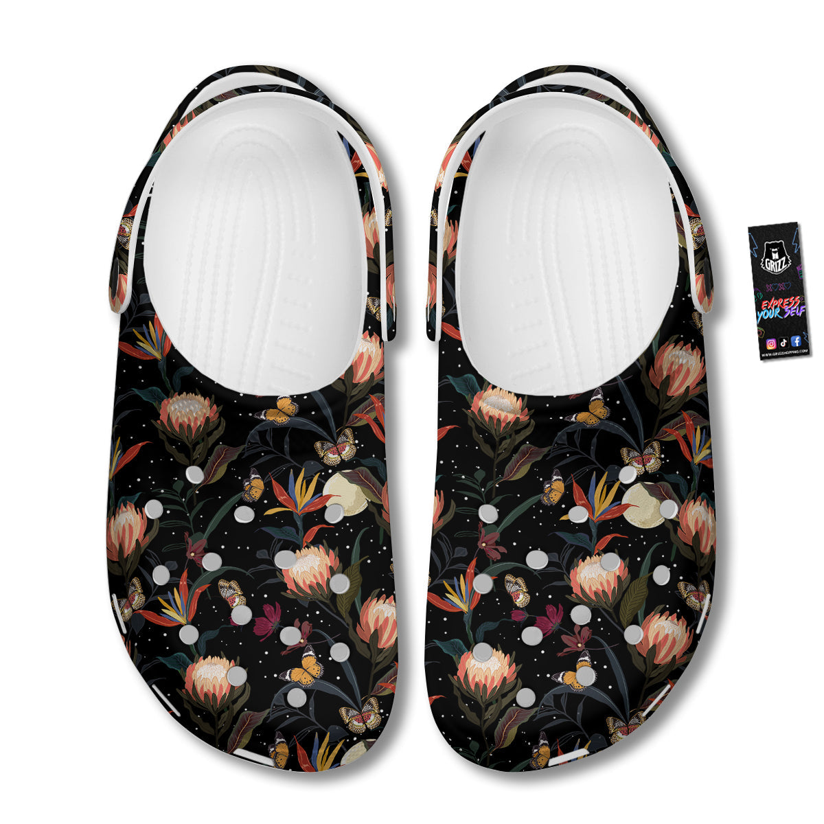 Protea Watercolor Print Pattern Clog-grizzshop