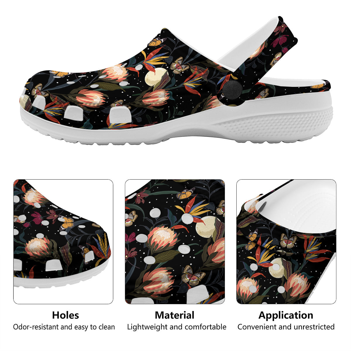 Protea Watercolor Print Pattern Clog-grizzshop