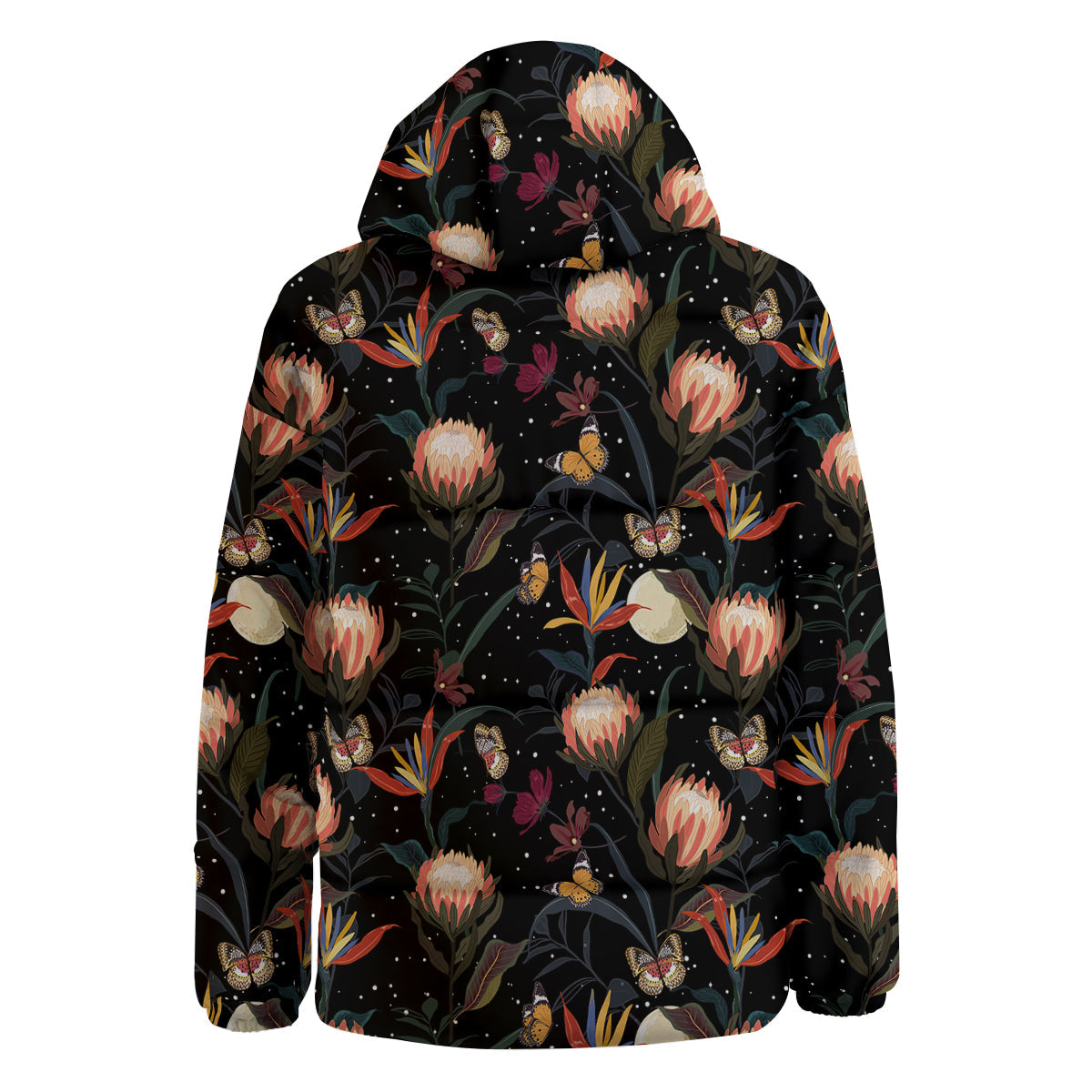 Protea Watercolor Print Pattern Down Jacket-grizzshop