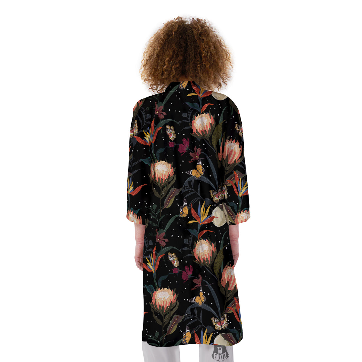Protea Watercolor Print Pattern Kimono-grizzshop