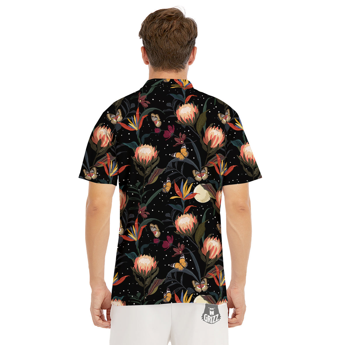 Protea Watercolor Print Pattern Men's Golf Shirts-grizzshop