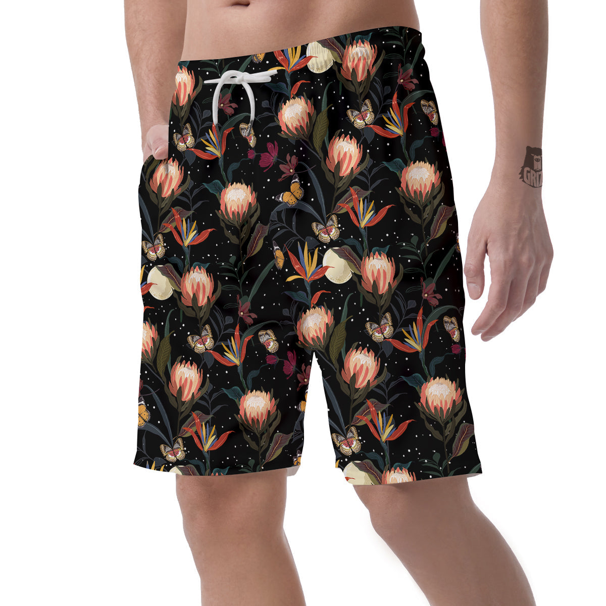 Protea Watercolor Print Pattern Men's Shorts-grizzshop