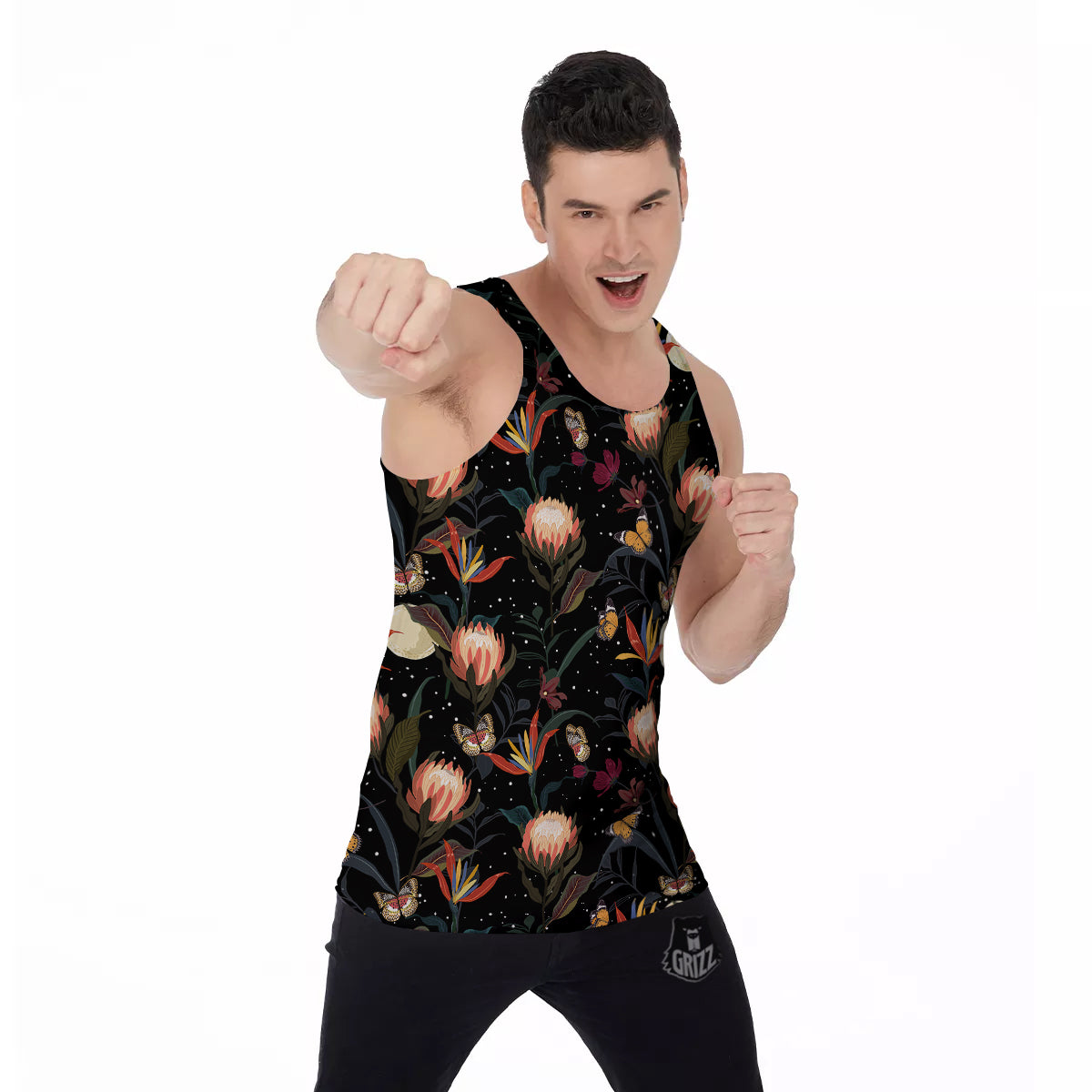 Protea Watercolor Print Pattern Men's Tank Top-grizzshop