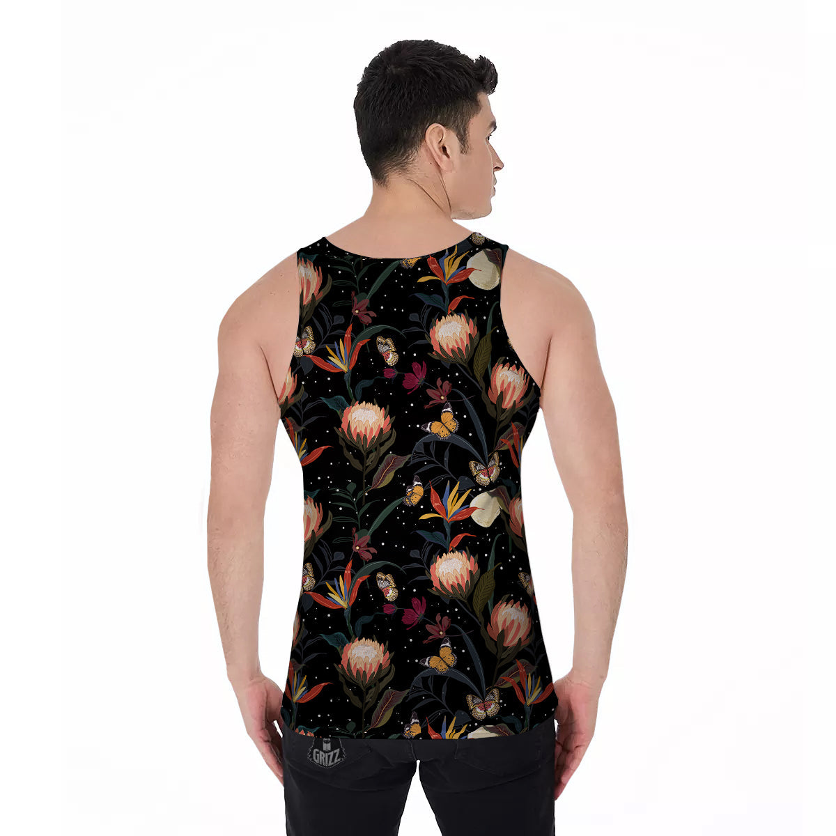 Protea Watercolor Print Pattern Men's Tank Top-grizzshop