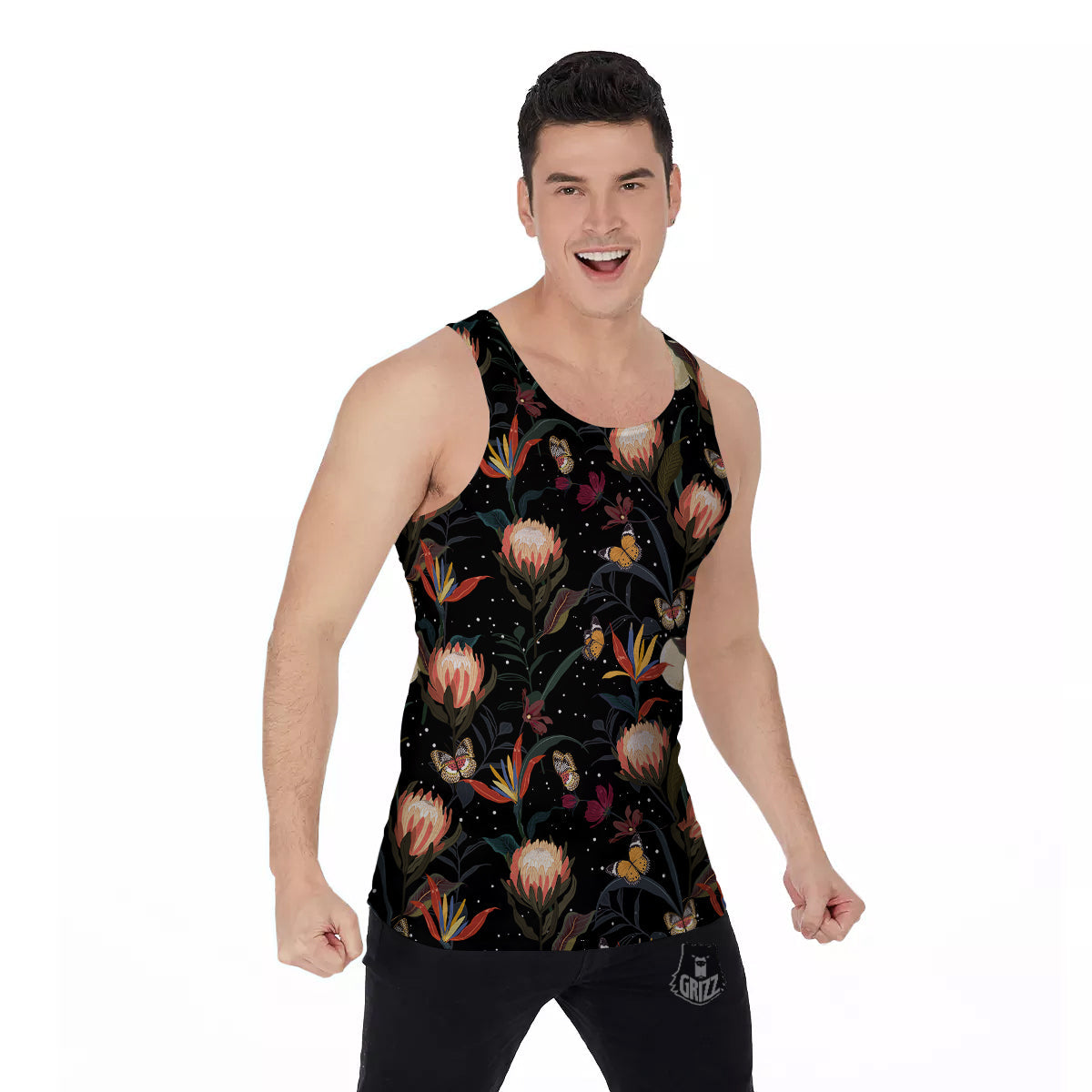 Protea Watercolor Print Pattern Men's Tank Top-grizzshop