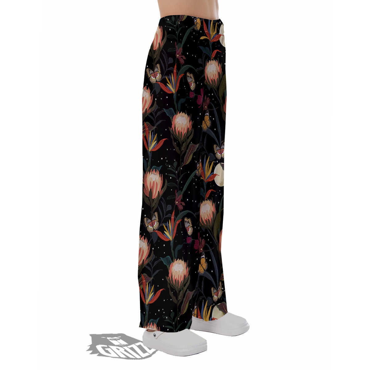 Protea Watercolor Print Pattern Pajama Pants-grizzshop