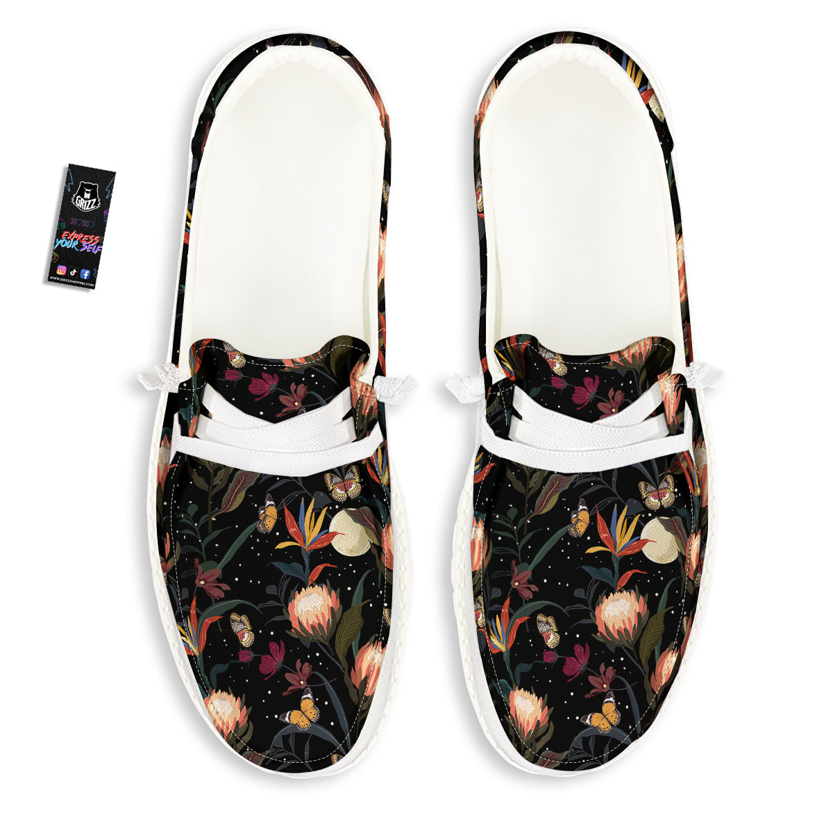 Protea Watercolor Print Pattern White Loafers-grizzshop