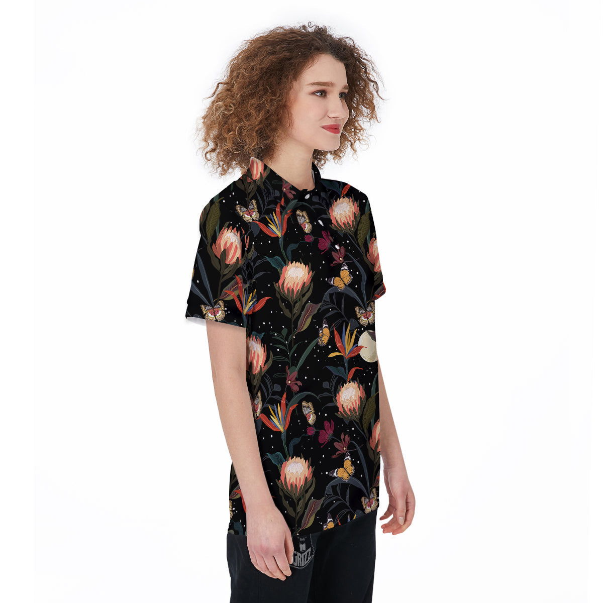 Protea Watercolor Print Pattern Women's Golf Shirts-grizzshop