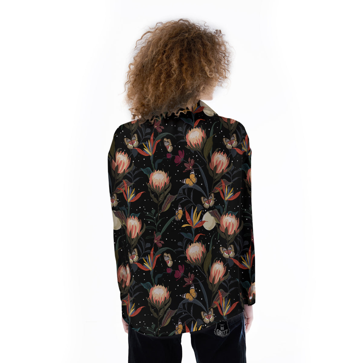 Protea Watercolor Print Pattern Women's Long Sleeve Shirts-grizzshop