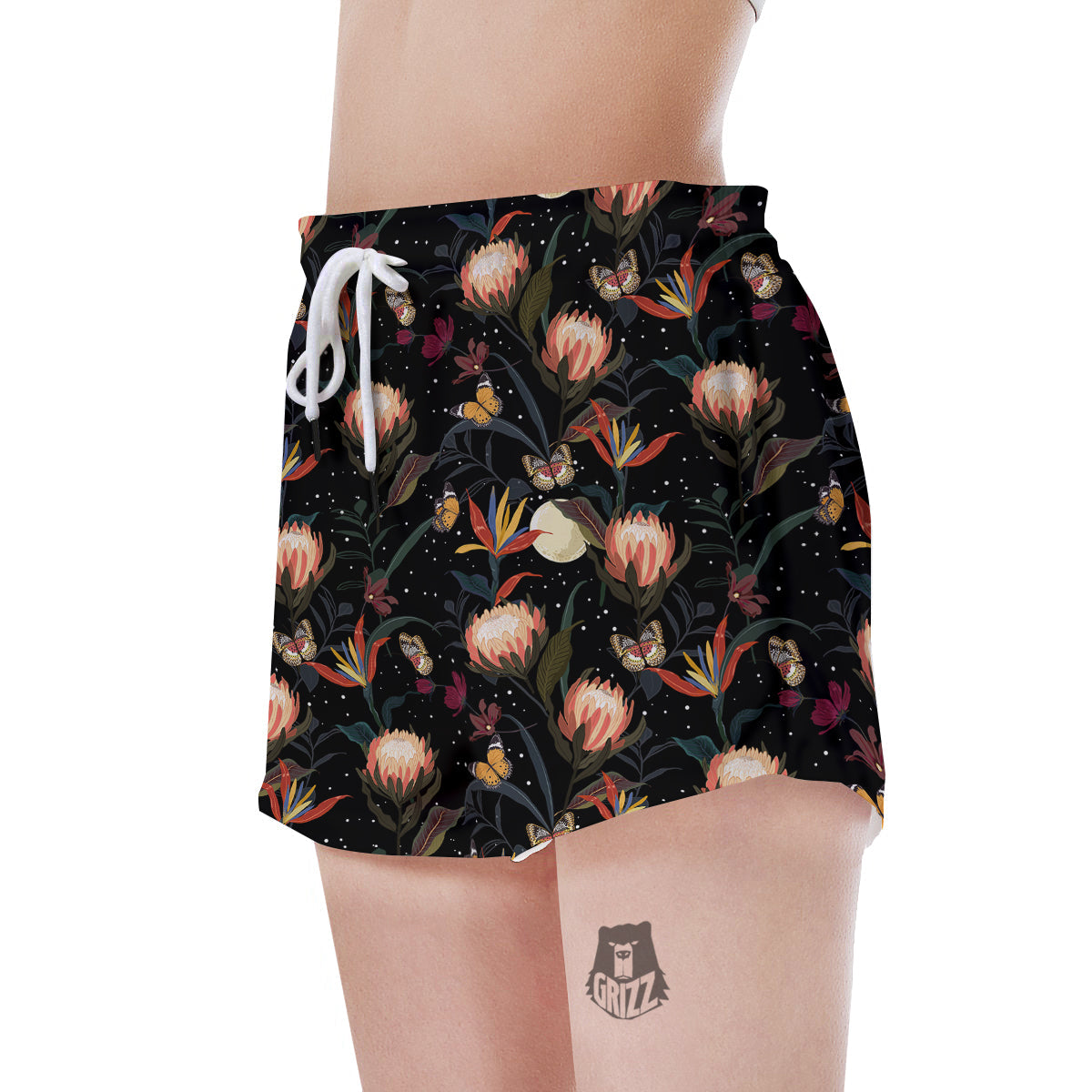 Protea Watercolor Print Pattern Women's Shorts-grizzshop