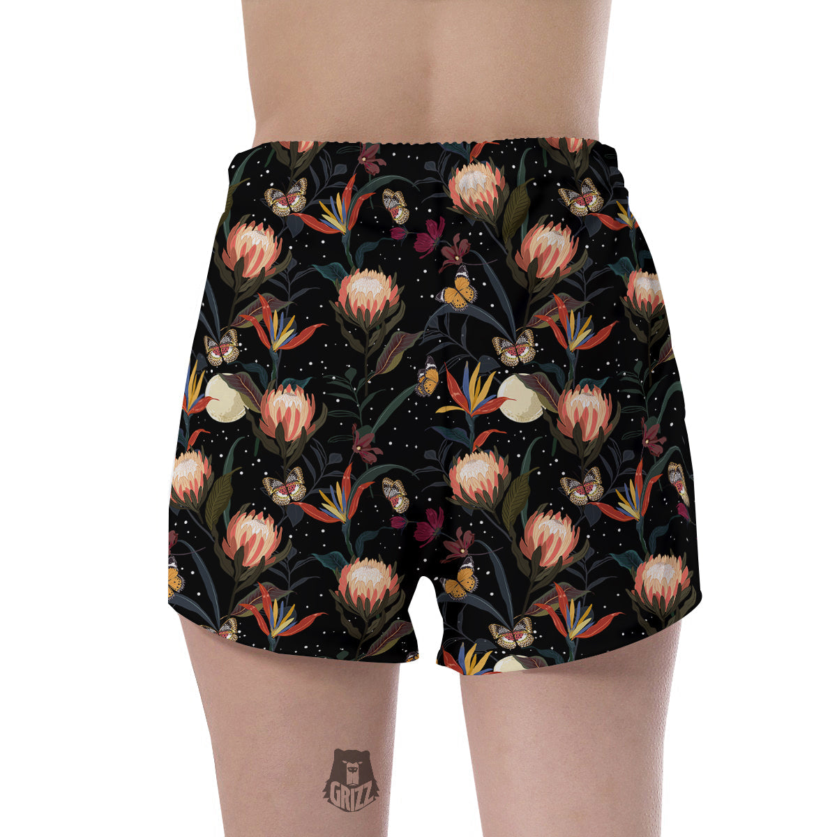 Protea Watercolor Print Pattern Women's Shorts-grizzshop