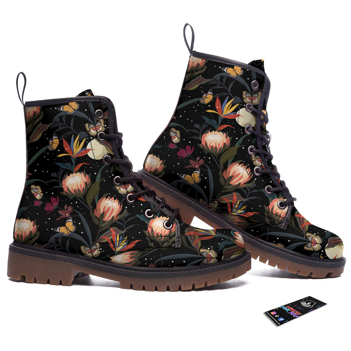 Protea Watercolor Print Pattern Work Boots-grizzshop