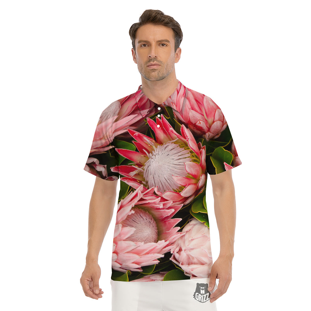Proteas Bunches Print Men's Golf Shirts-grizzshop