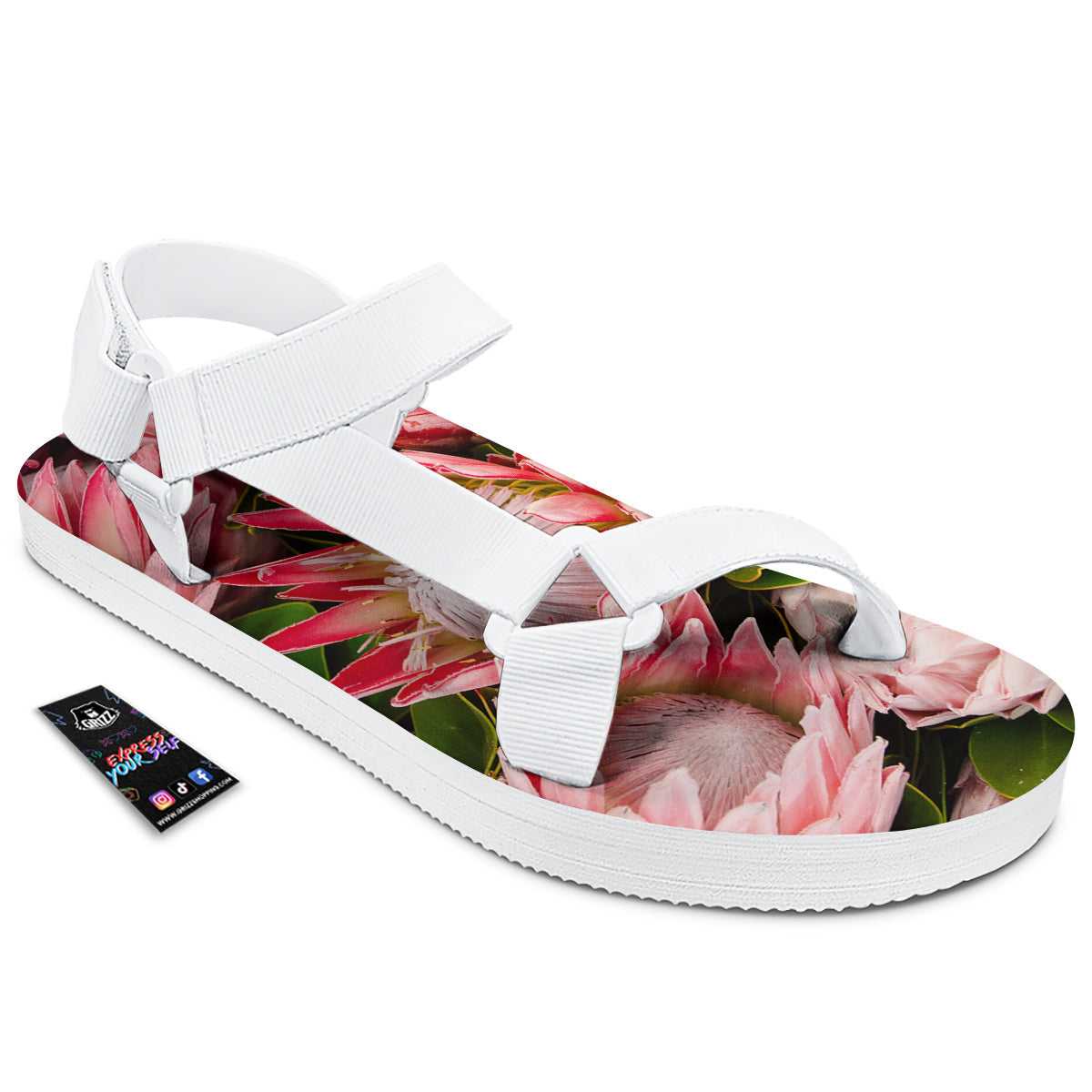 Proteas Bunches Print White Open Toe Sandals-grizzshop