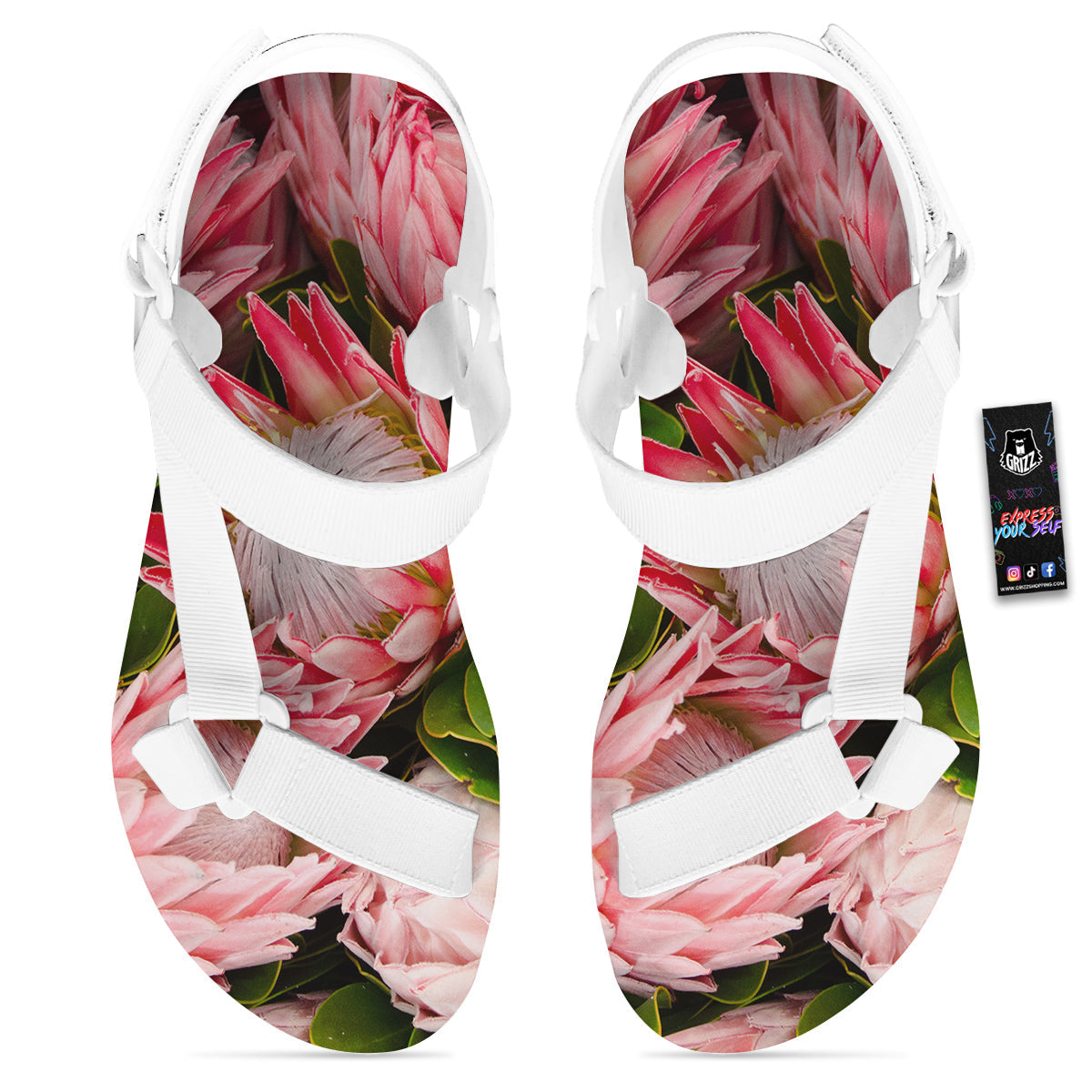 Proteas Bunches Print White Open Toe Sandals-grizzshop