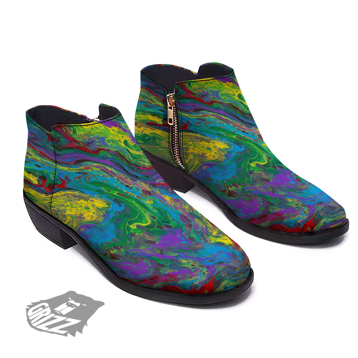 Psychedelic Abstract Print Ankle Boots-grizzshop