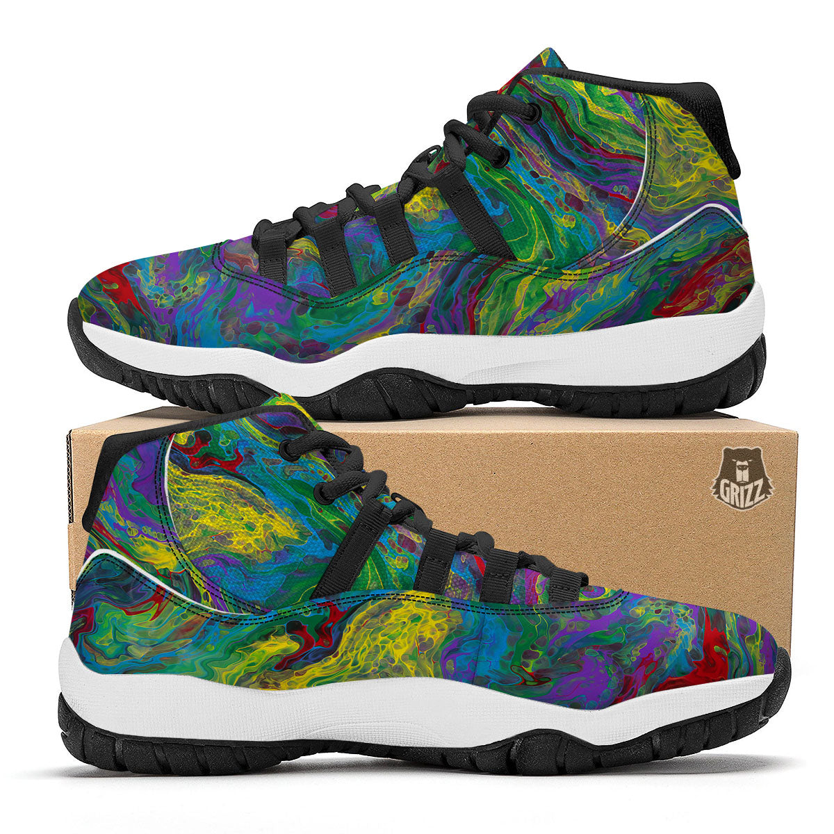 Psychedelic Abstract Print Black Bball Shoes-grizzshop