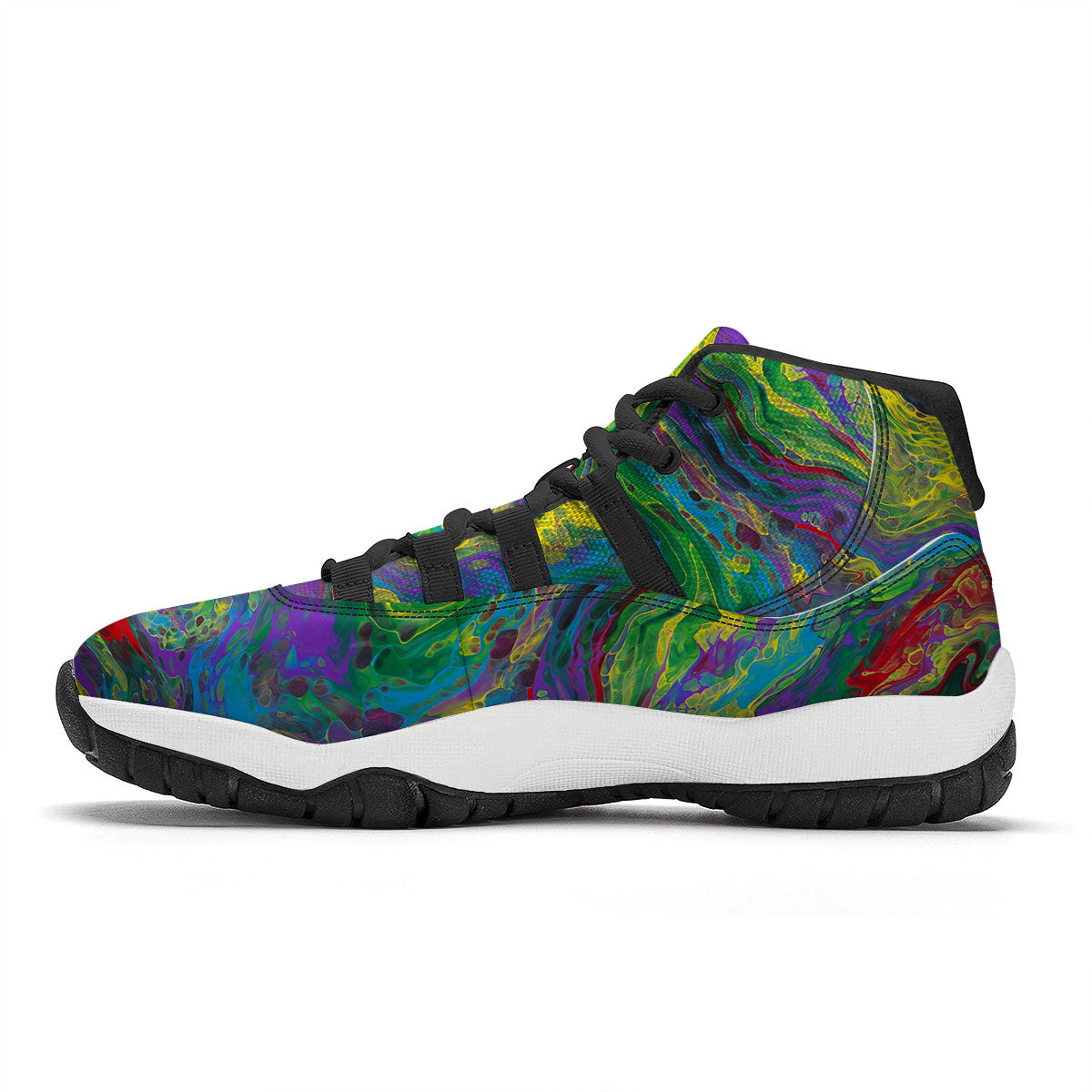 Psychedelic Abstract Print Black Bball Shoes-grizzshop