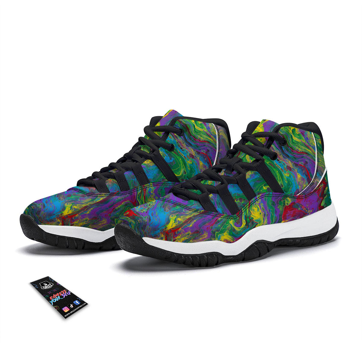 Psychedelic Abstract Print Black Bball Shoes-grizzshop