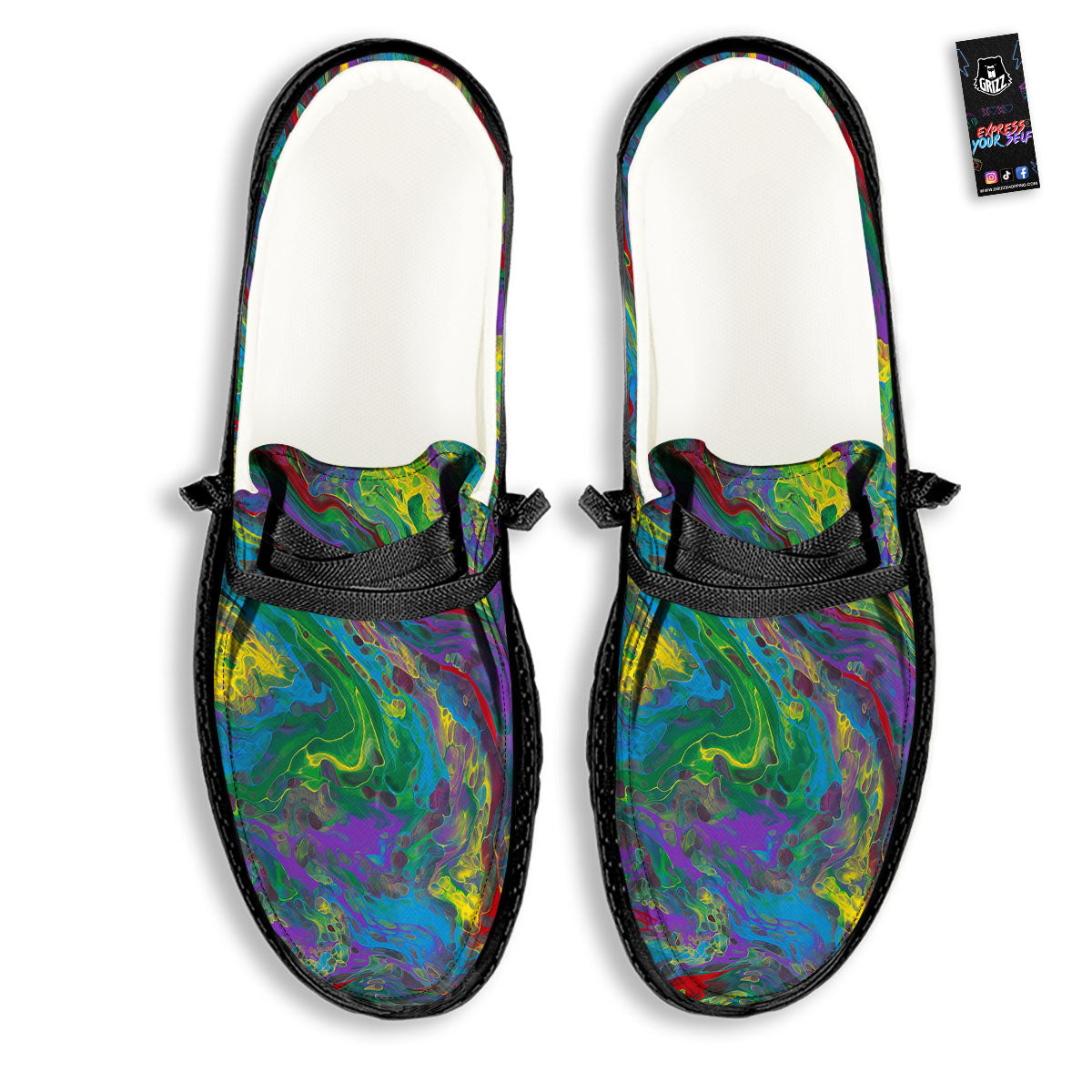 Psychedelic Abstract Print Black Loafers-grizzshop