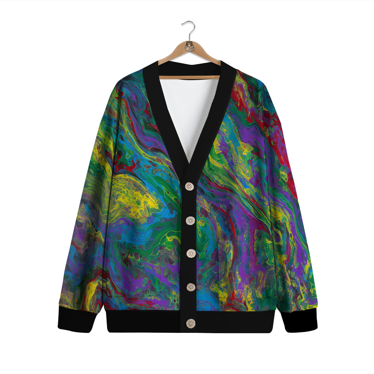 Psychedelic Abstract Print Cardigan-grizzshop