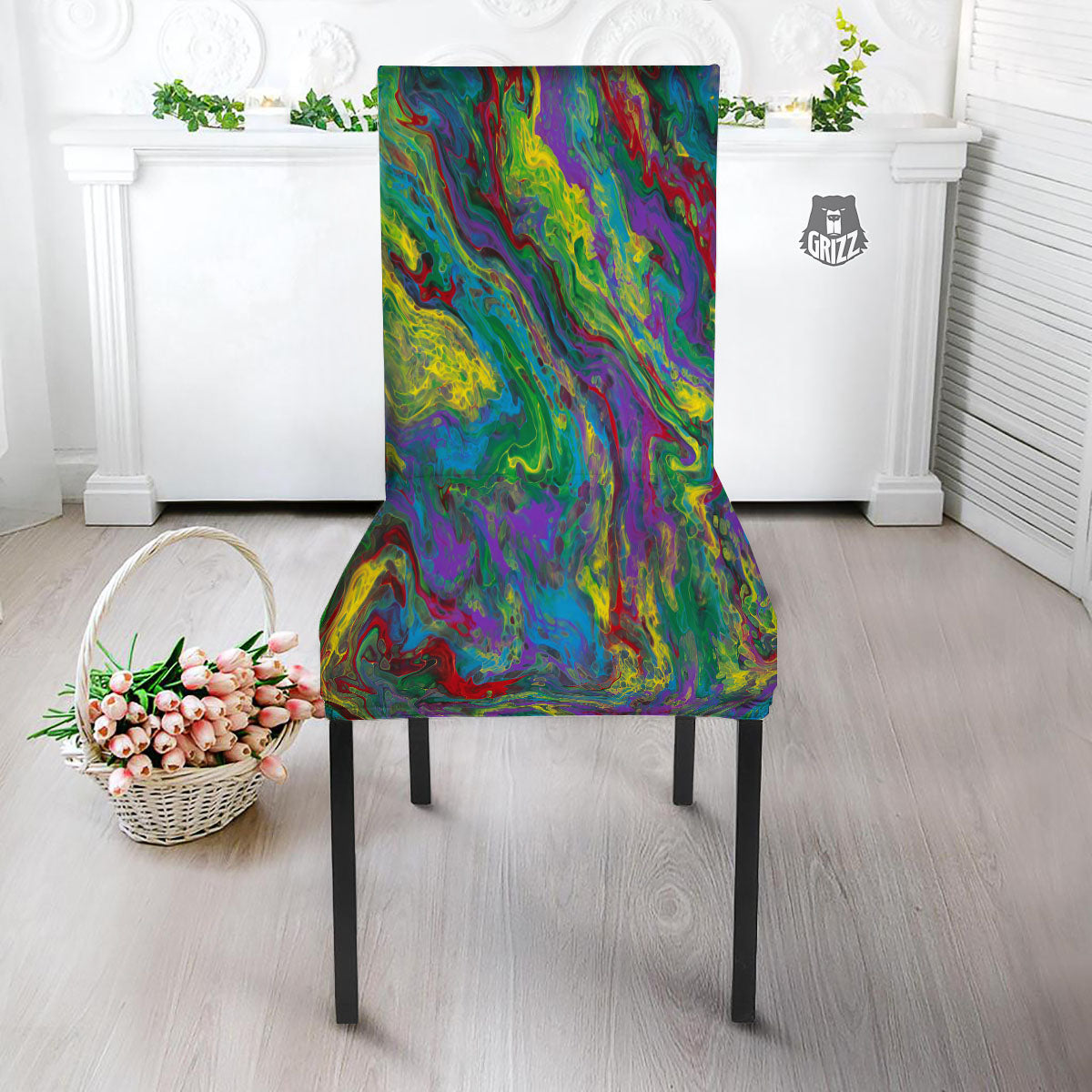 Psychedelic Abstract Print Dining Chair Slipcover-grizzshop