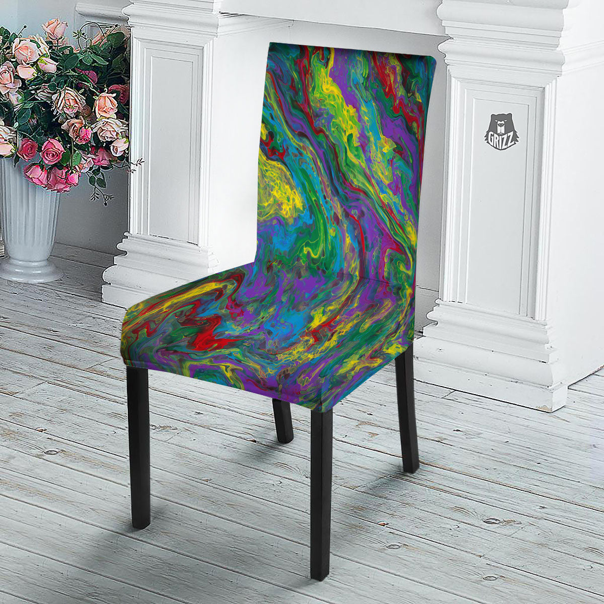 Psychedelic Abstract Print Dining Chair Slipcover-grizzshop