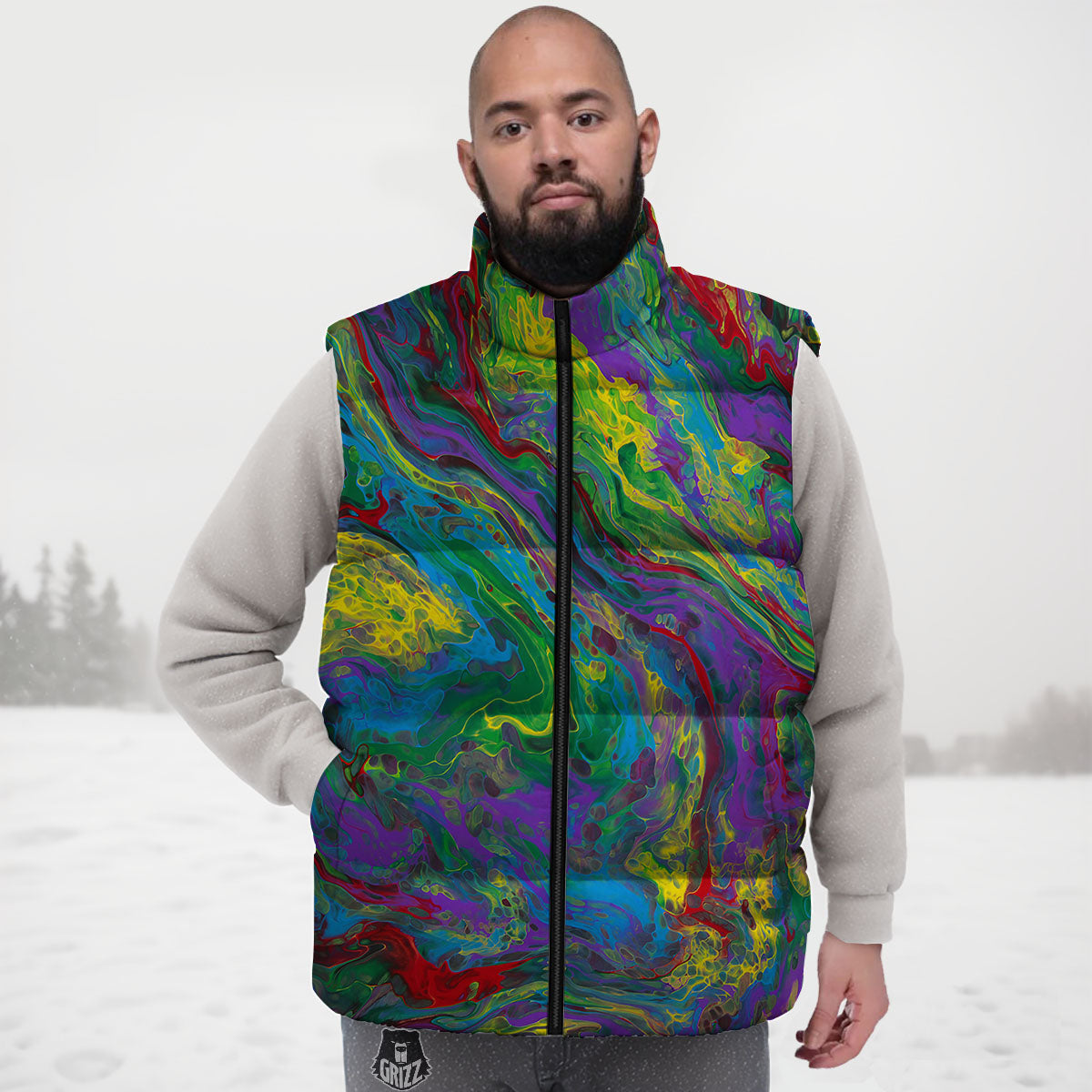 Psychedelic Abstract Print Down Vest