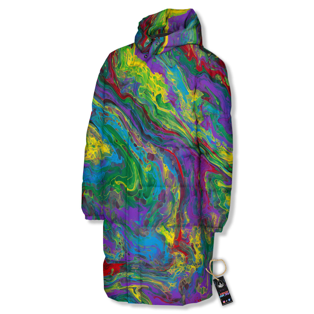 Psychedelic Abstract Print Long Down Jacket-grizzshop