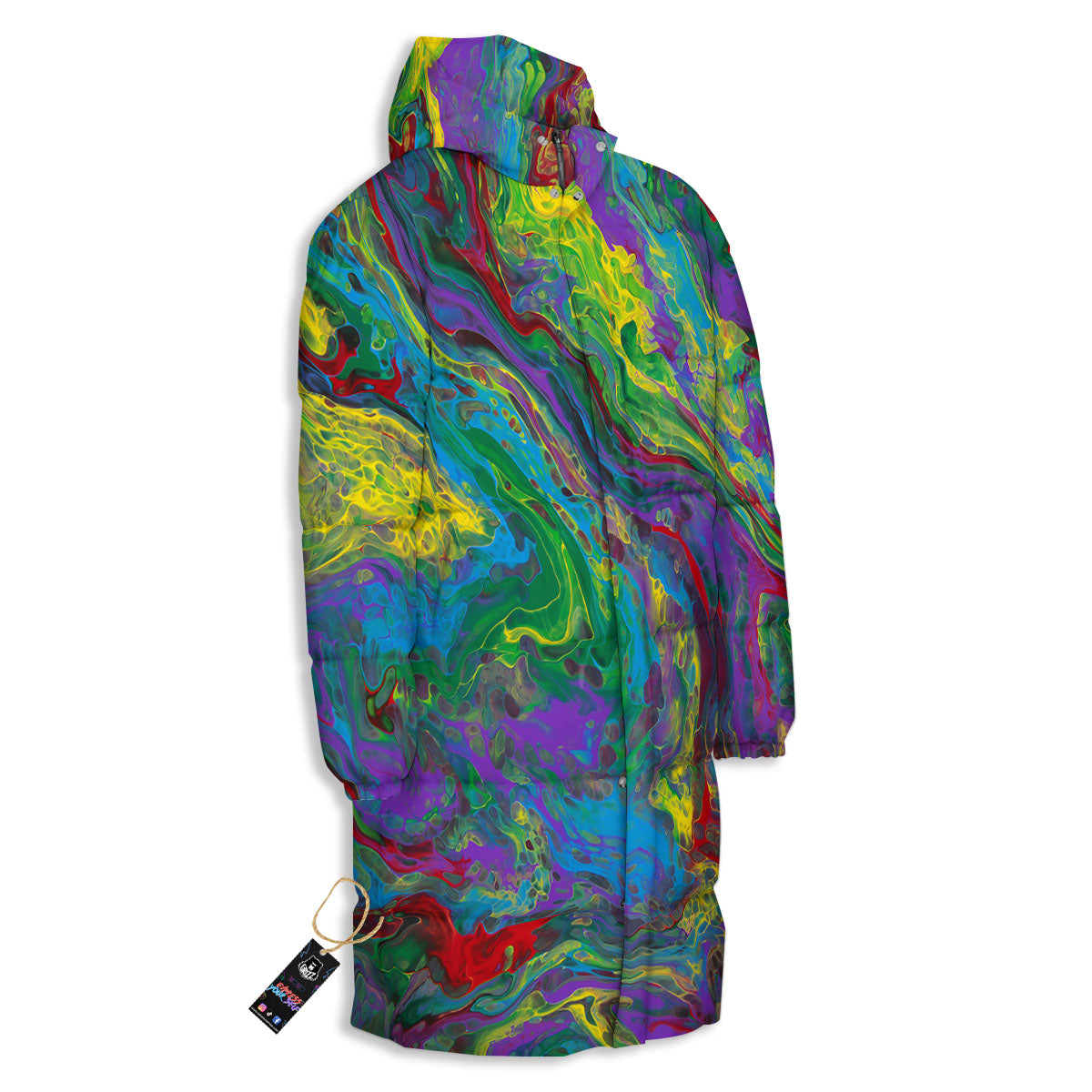 Psychedelic Abstract Print Long Down Jacket-grizzshop