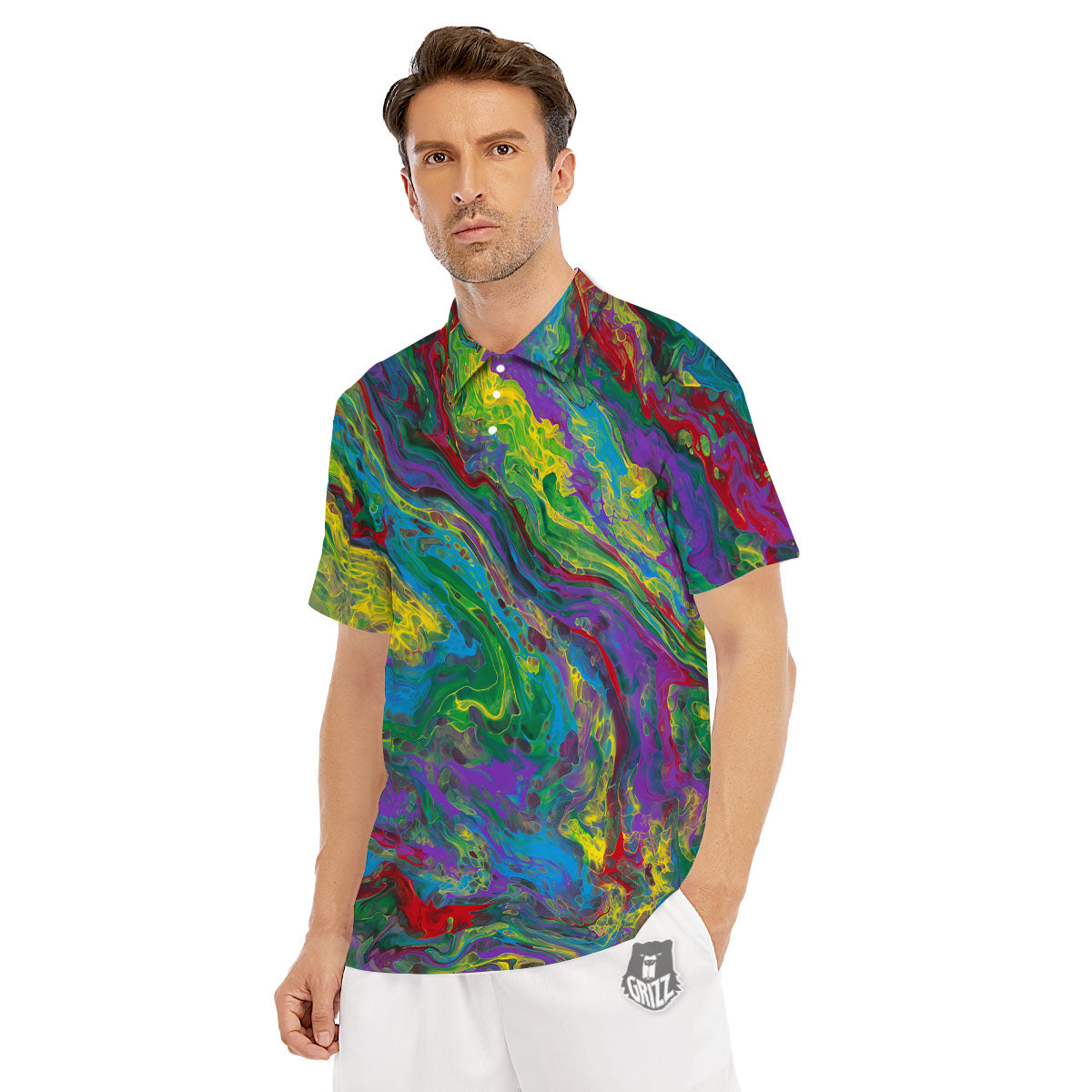 Psychedelic Abstract Print Men's Golf Shirts-grizzshop