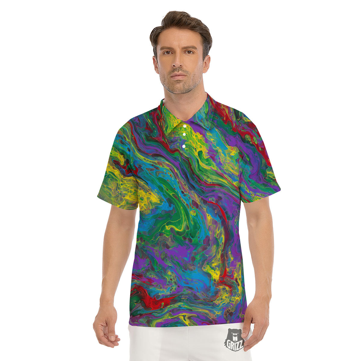 Psychedelic Abstract Print Men's Golf Shirts-grizzshop