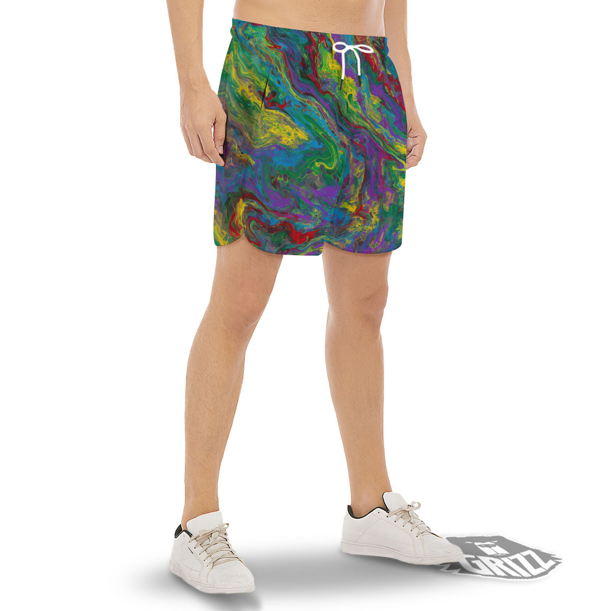 Psychedelic Abstract Print Men's Gym Shorts-grizzshop