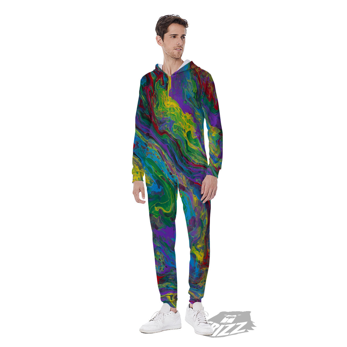 Psychedelic Abstract Print Men's Jumpsuit-grizzshop
