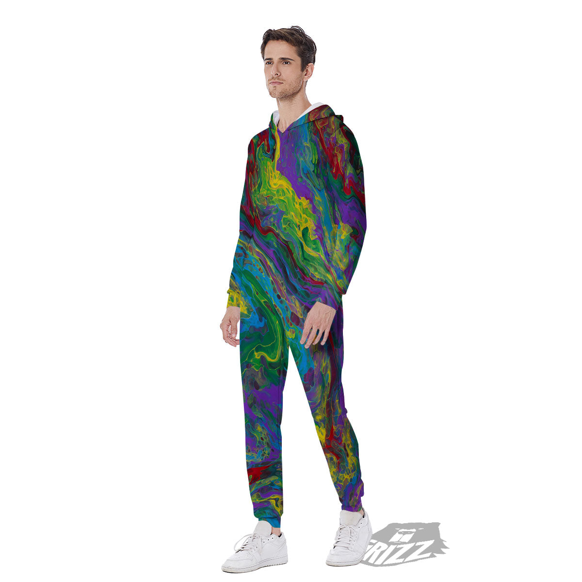 Psychedelic Abstract Print Men's Jumpsuit-grizzshop