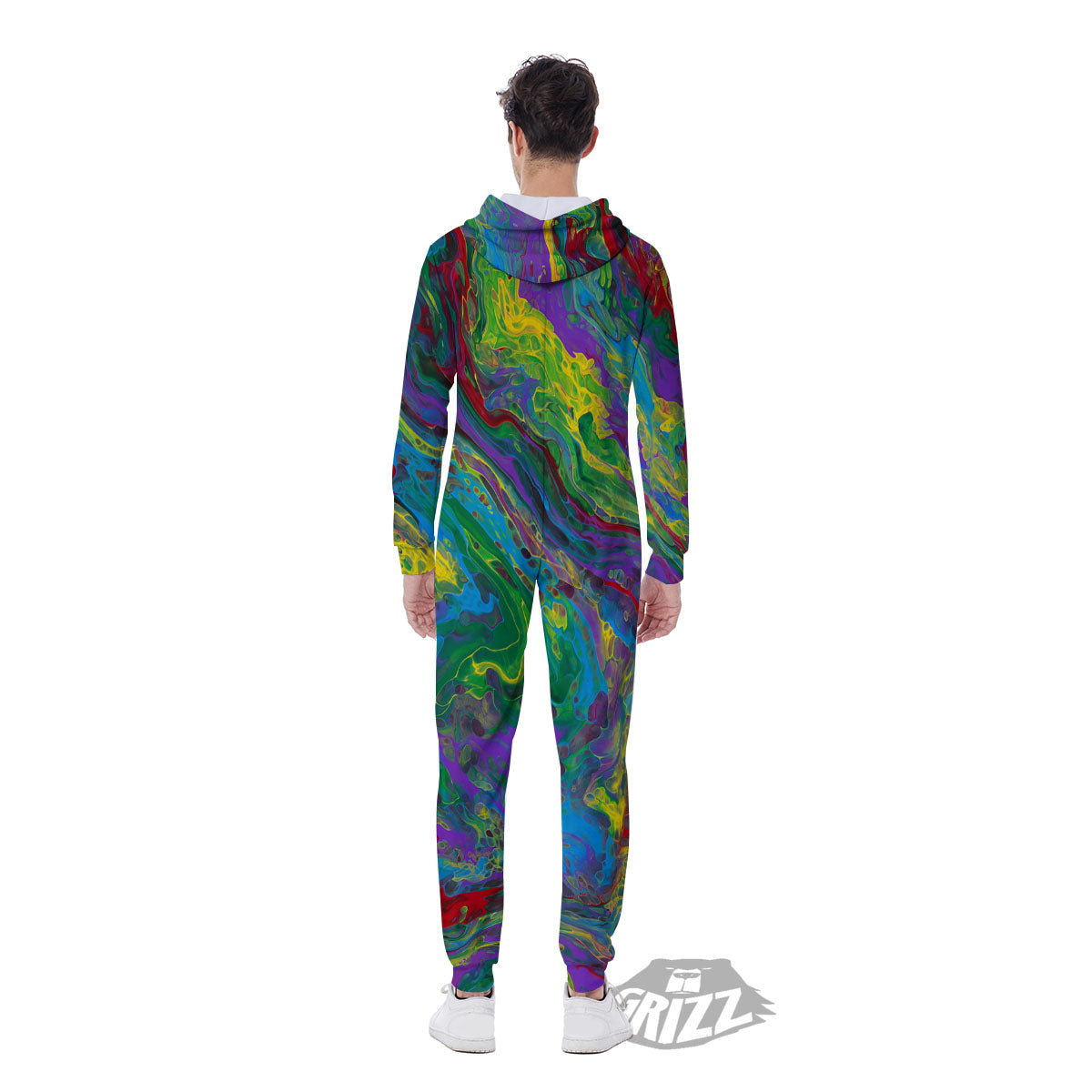 Psychedelic Abstract Print Men's Jumpsuit-grizzshop