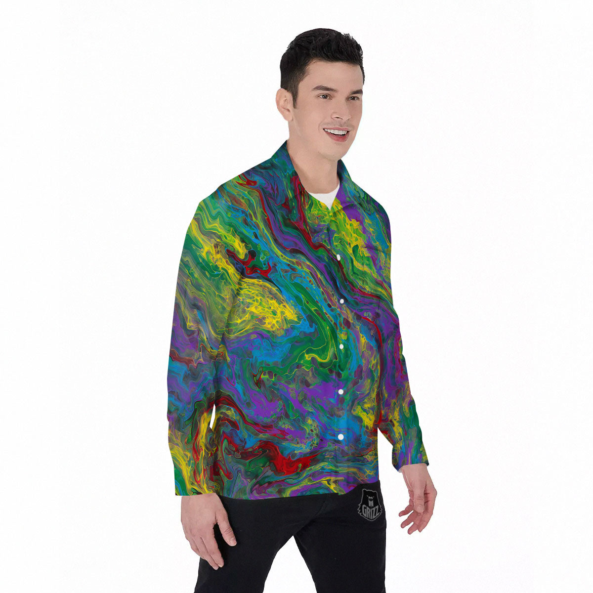 Psychedelic Abstract Print Men's Long Sleeve Shirts-grizzshop