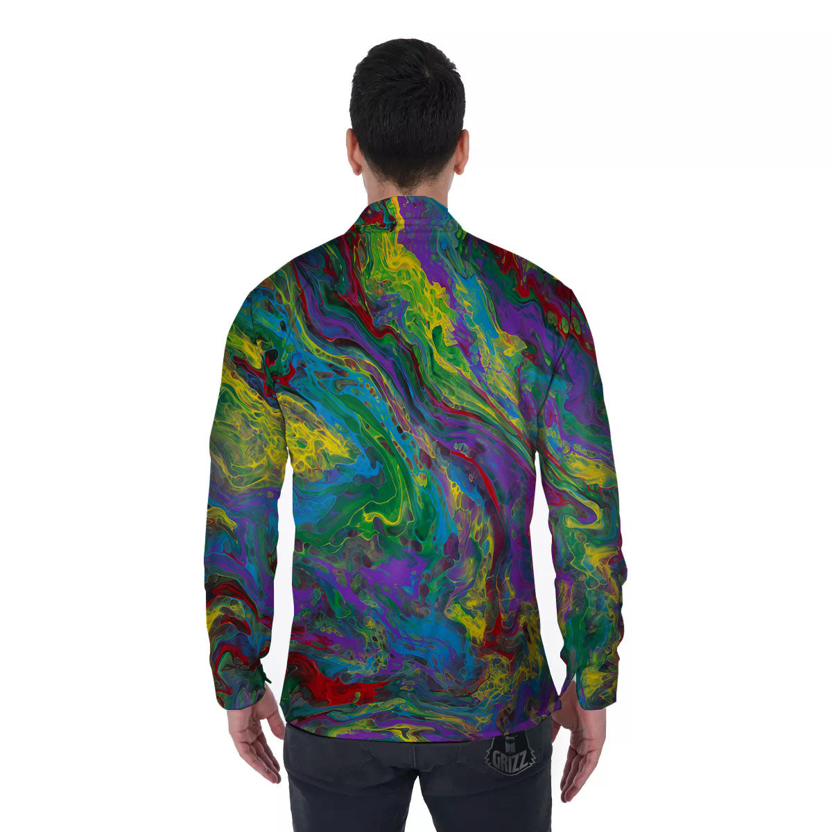 Psychedelic Abstract Print Men's Long Sleeve Shirts-grizzshop