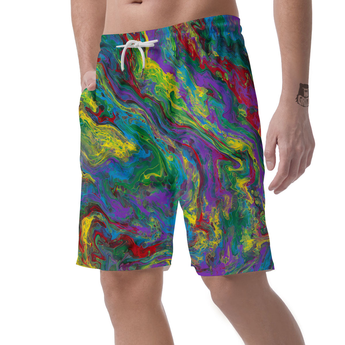 Psychedelic Abstract Print Men's Shorts-grizzshop