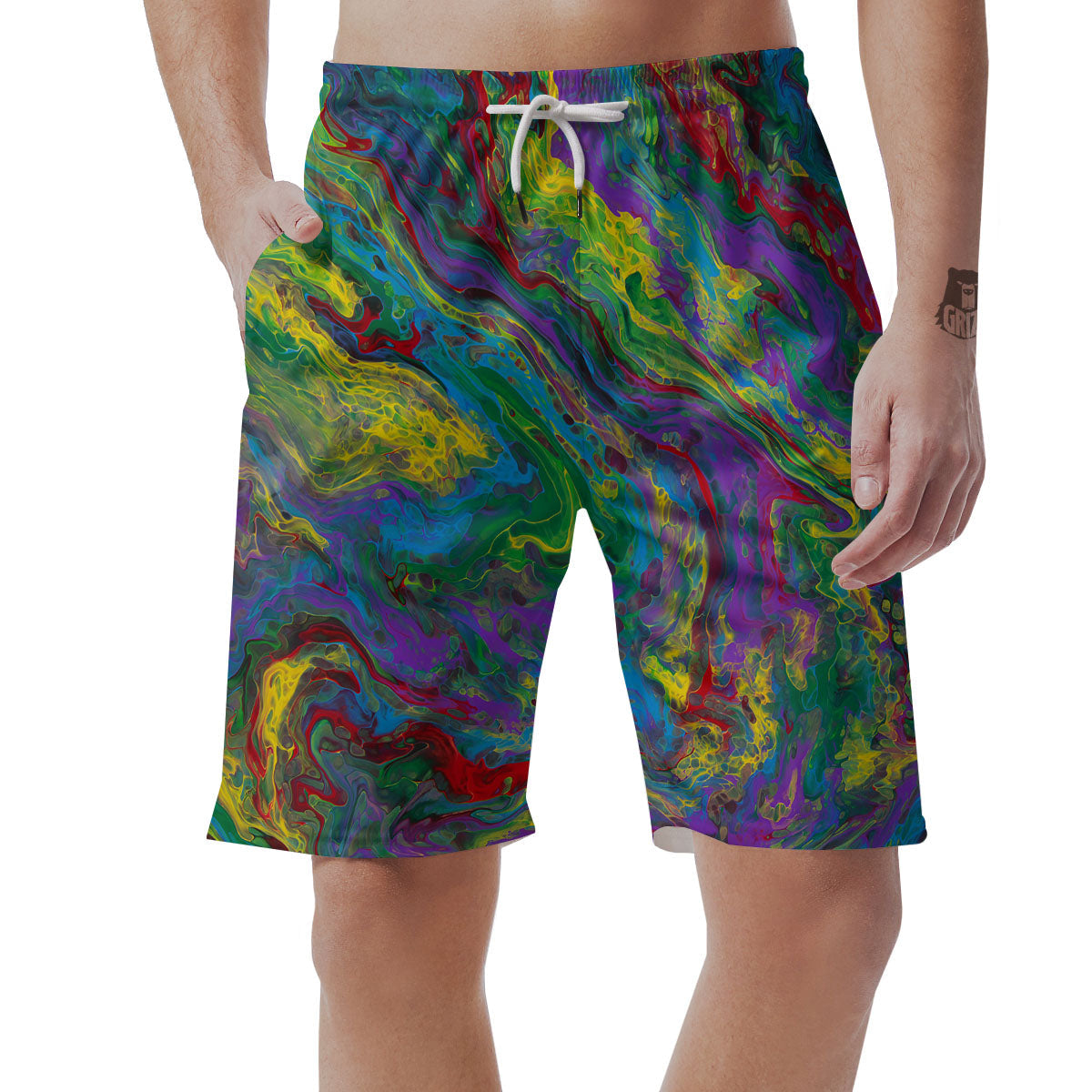 Psychedelic Abstract Print Men's Shorts-grizzshop